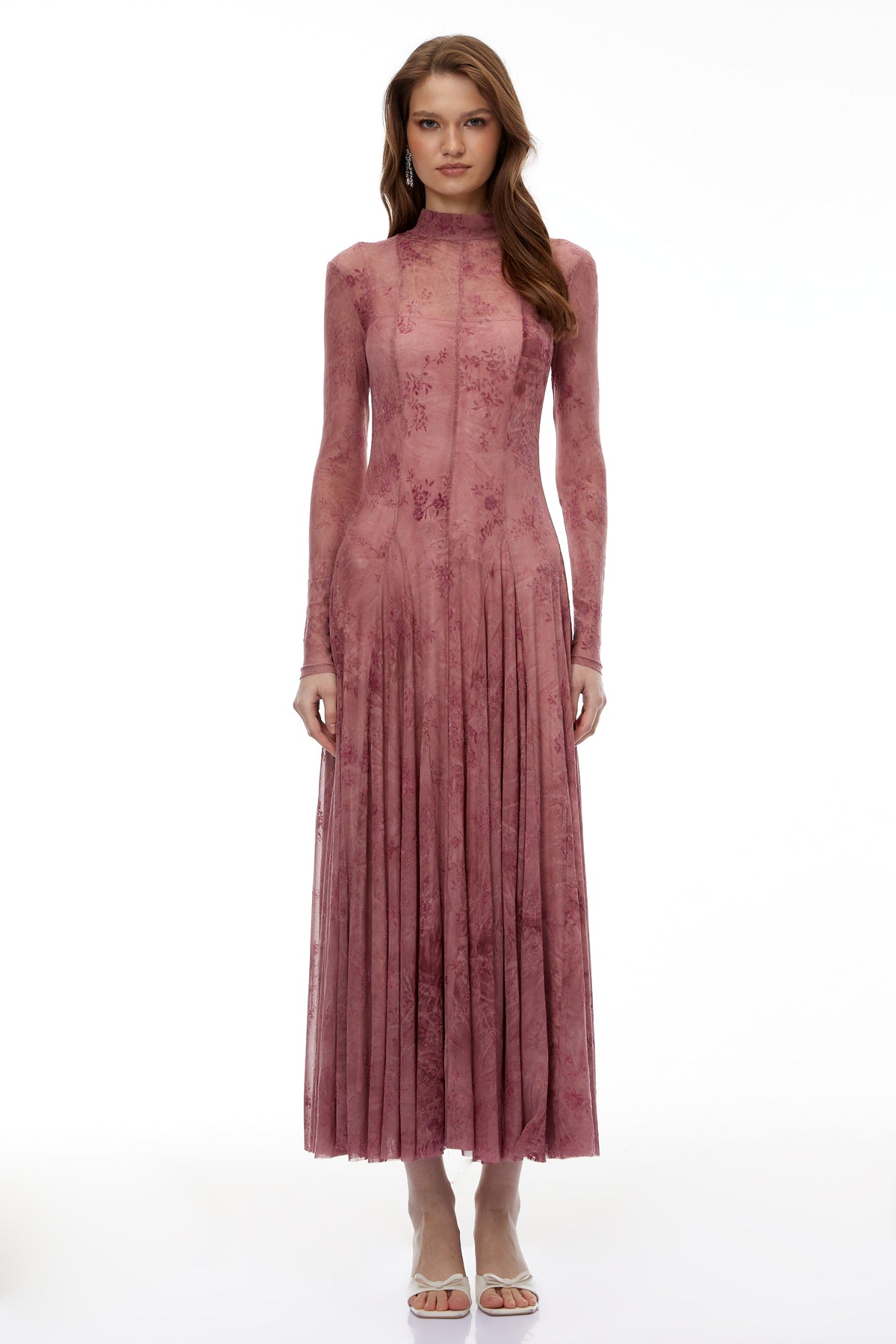 Ariadne Pink Flocked Tulle Maxi Dress (Final Sale-US Only)