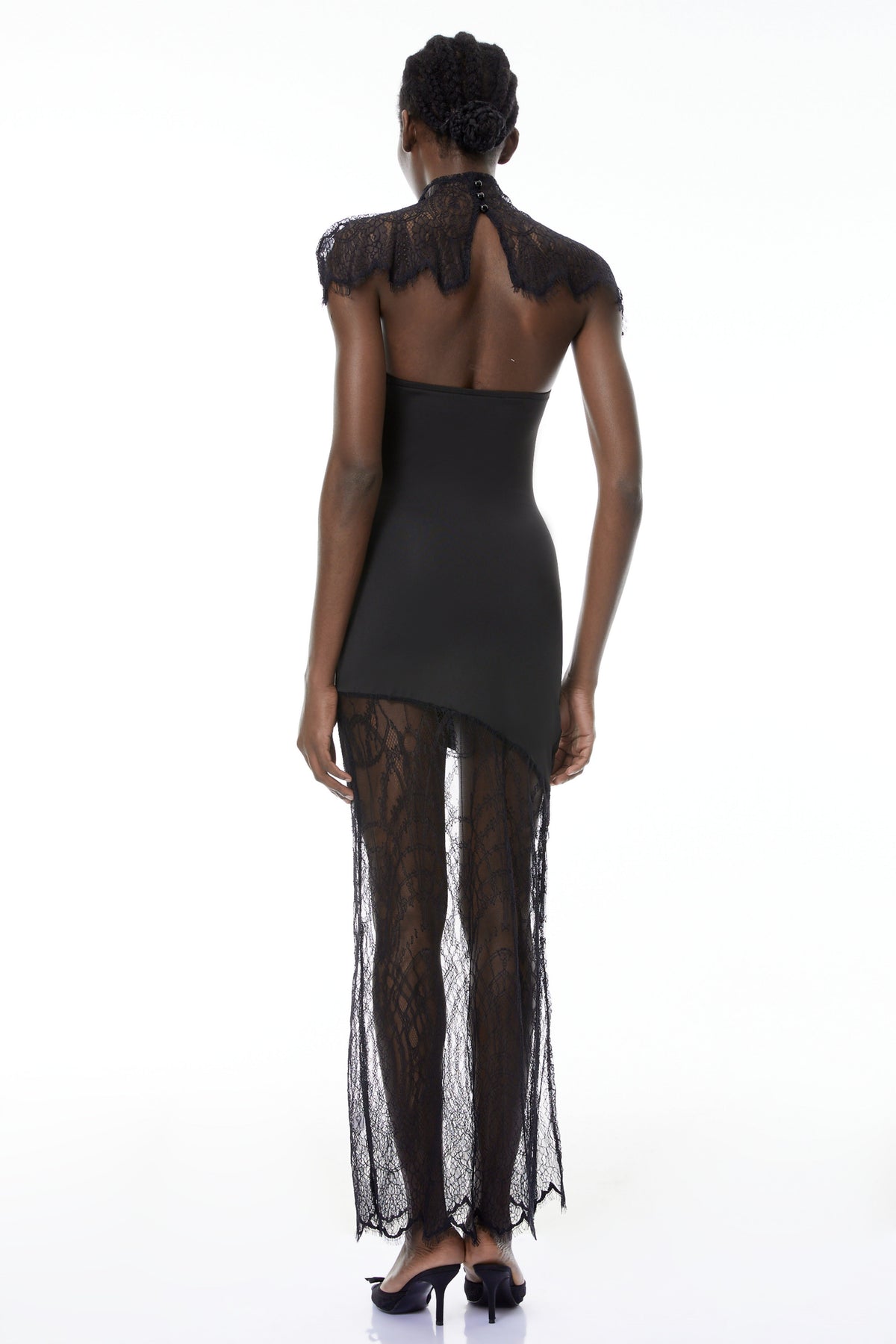 Arianna Black Floral Lace Shawl & Dress Matching Set