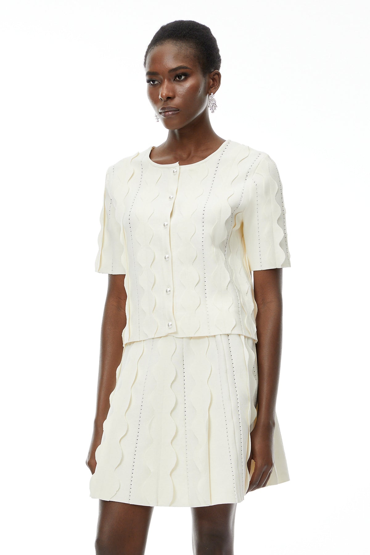 Ásdís White Beaded Blouse & Skirt Set (Final Sale)