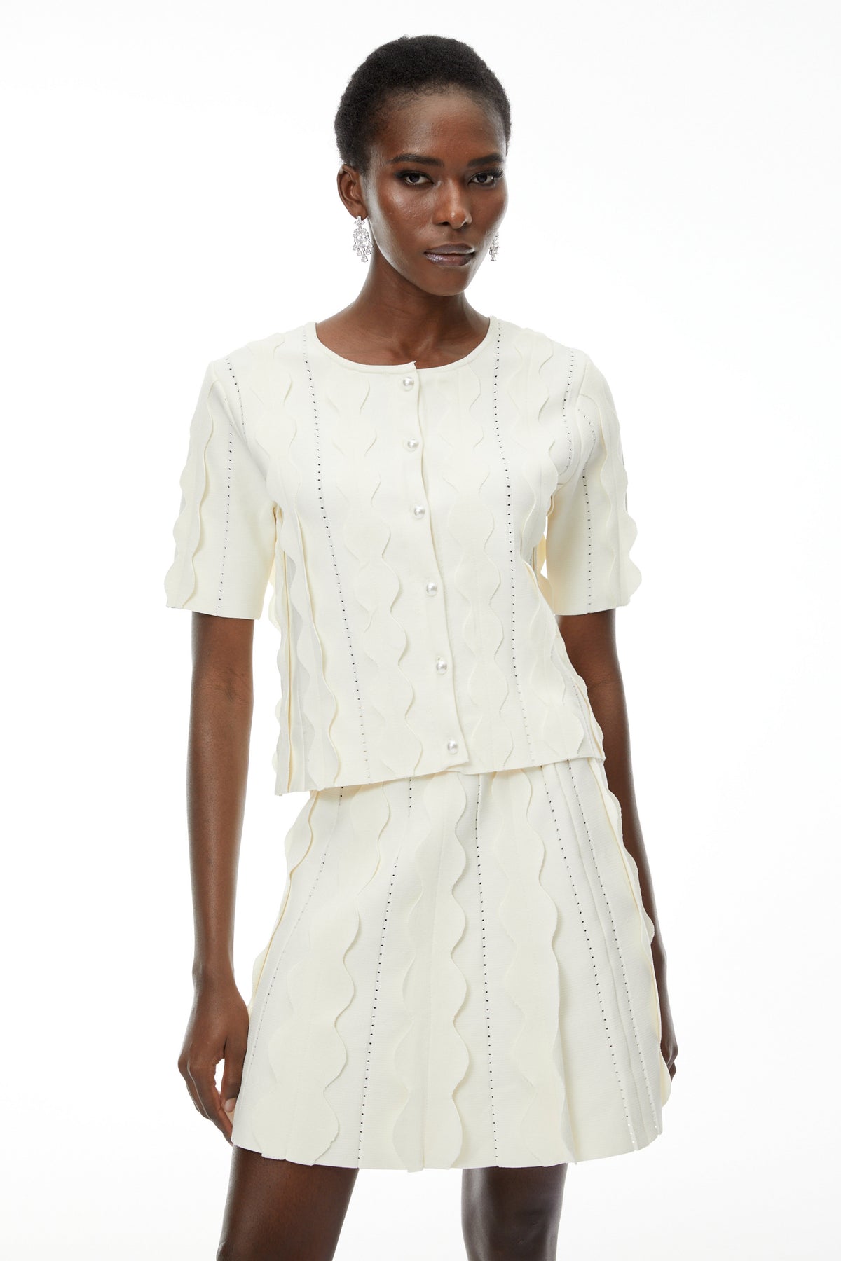 Ásdís White Beaded Blouse & Skirt Set (Final Sale)