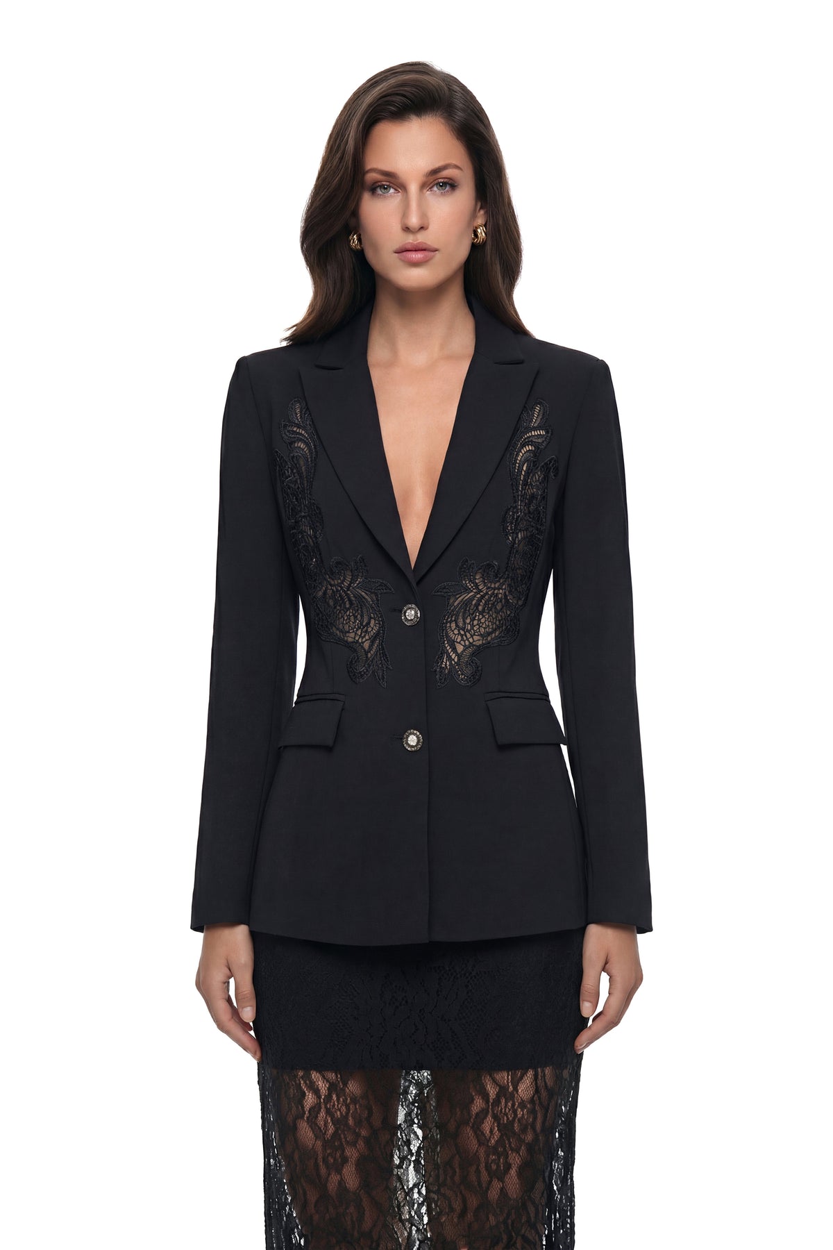 Ase Black Lace Embroidered Blazer