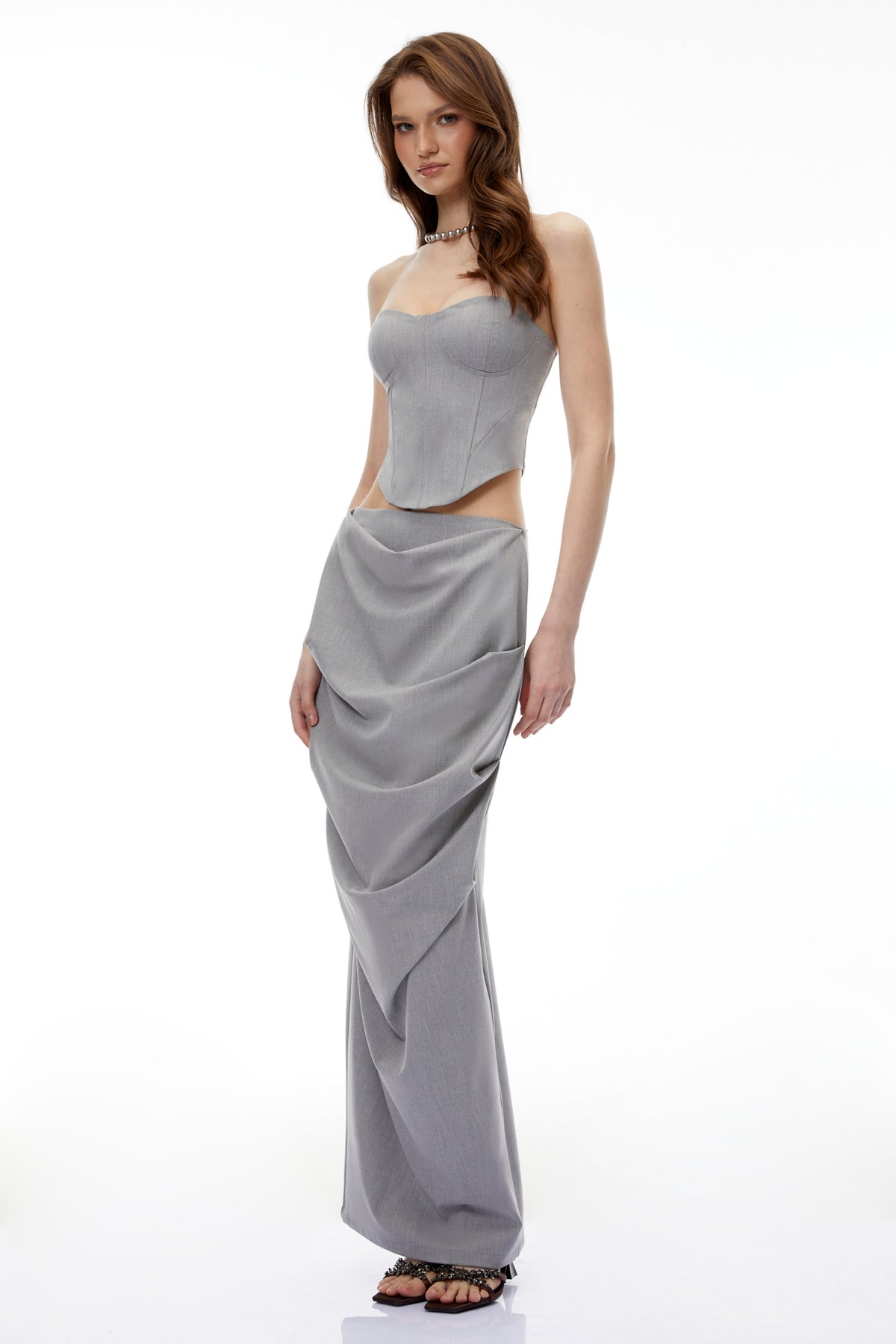 Asteria Grey Off Shoulder Top & Skirt Set