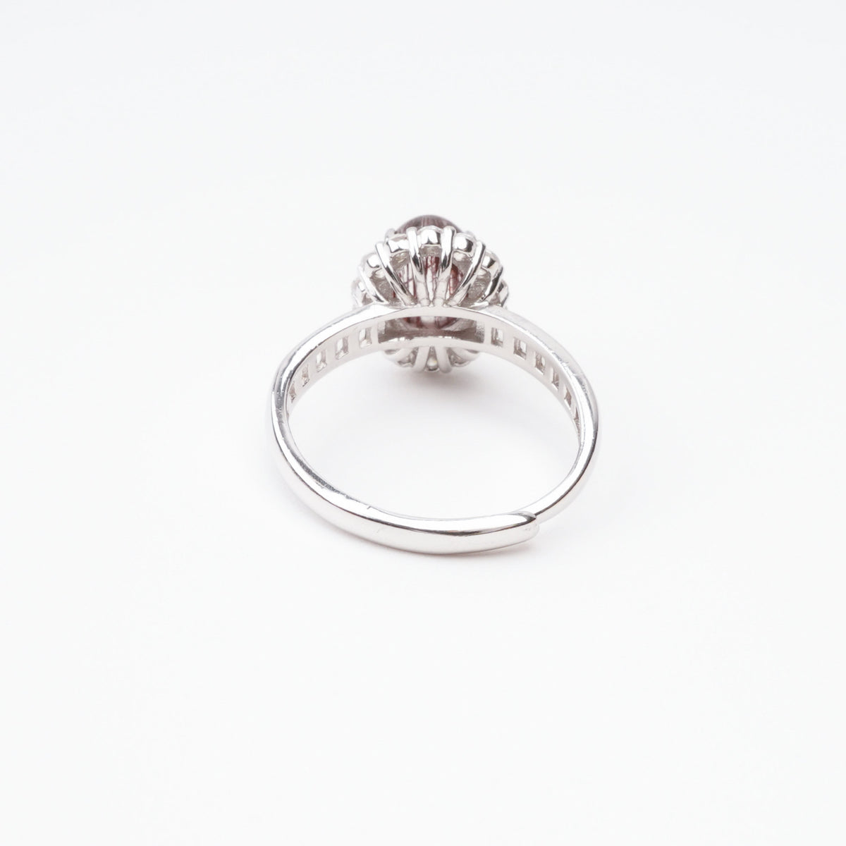 Aurora Red Cabochon Cut Halo Sterling Silver Ring