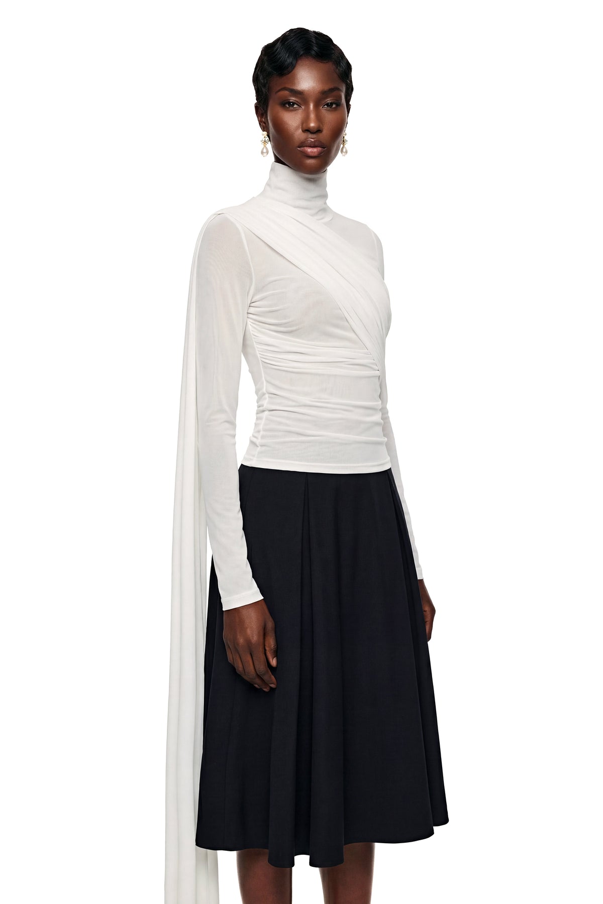 Ayanda White High Neck Blouse with Bow Detail