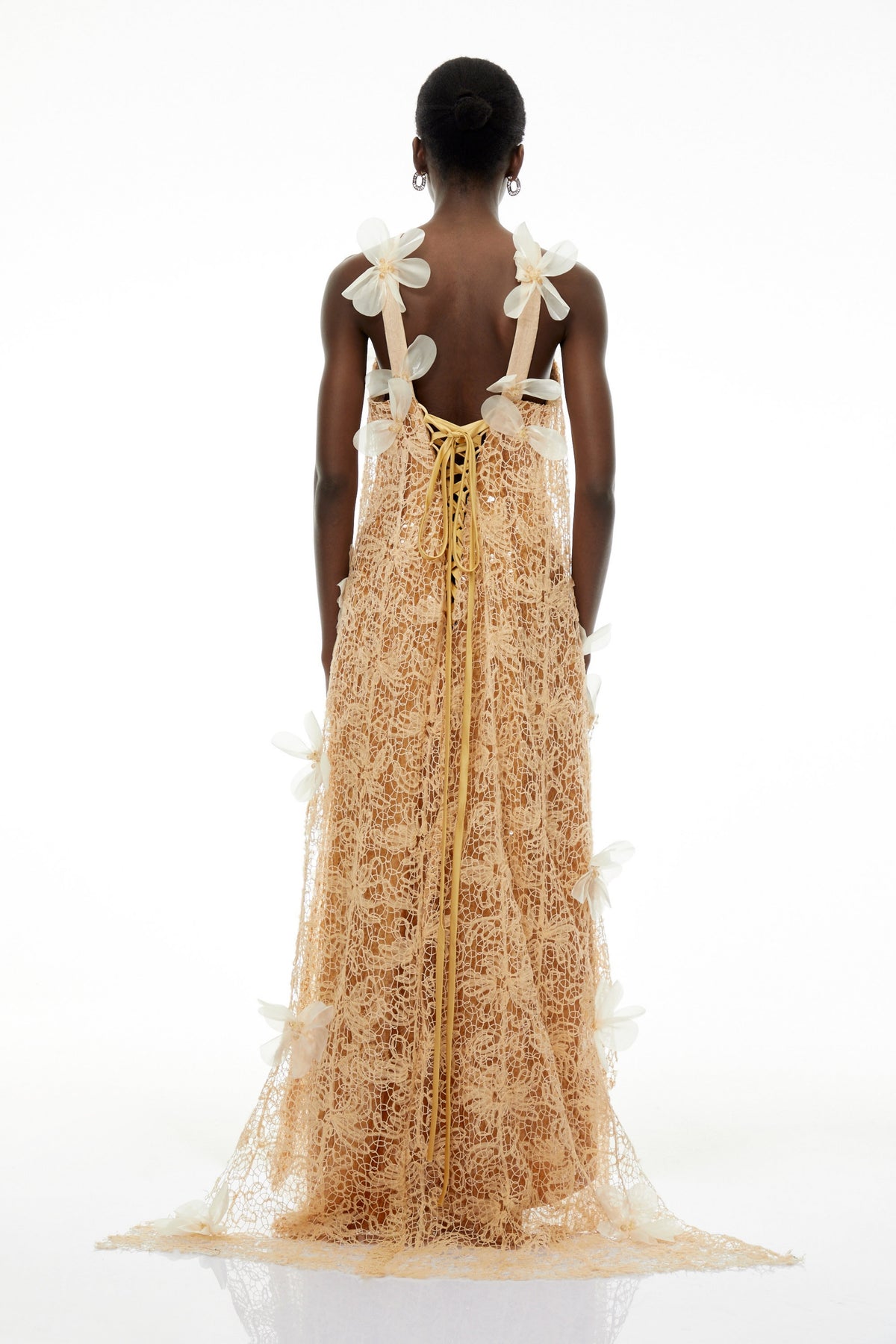 Beatrice Champagne Halterneck Sequin Lace Maxi Dress