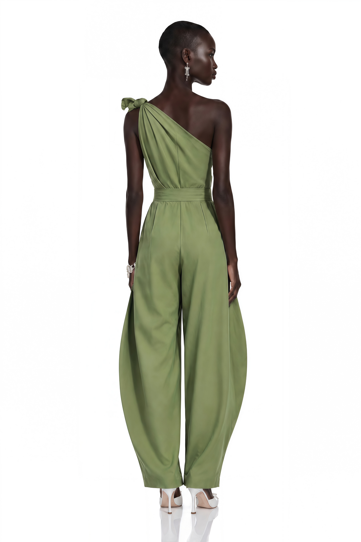 Beatriz Sage Green One Shoulder Belted Jumpsuit