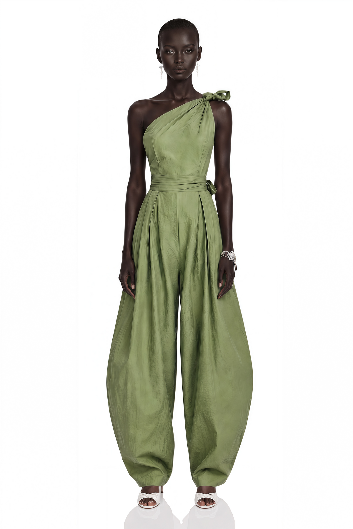 Beatriz Sage Green One Shoulder Belted Jumpsuit