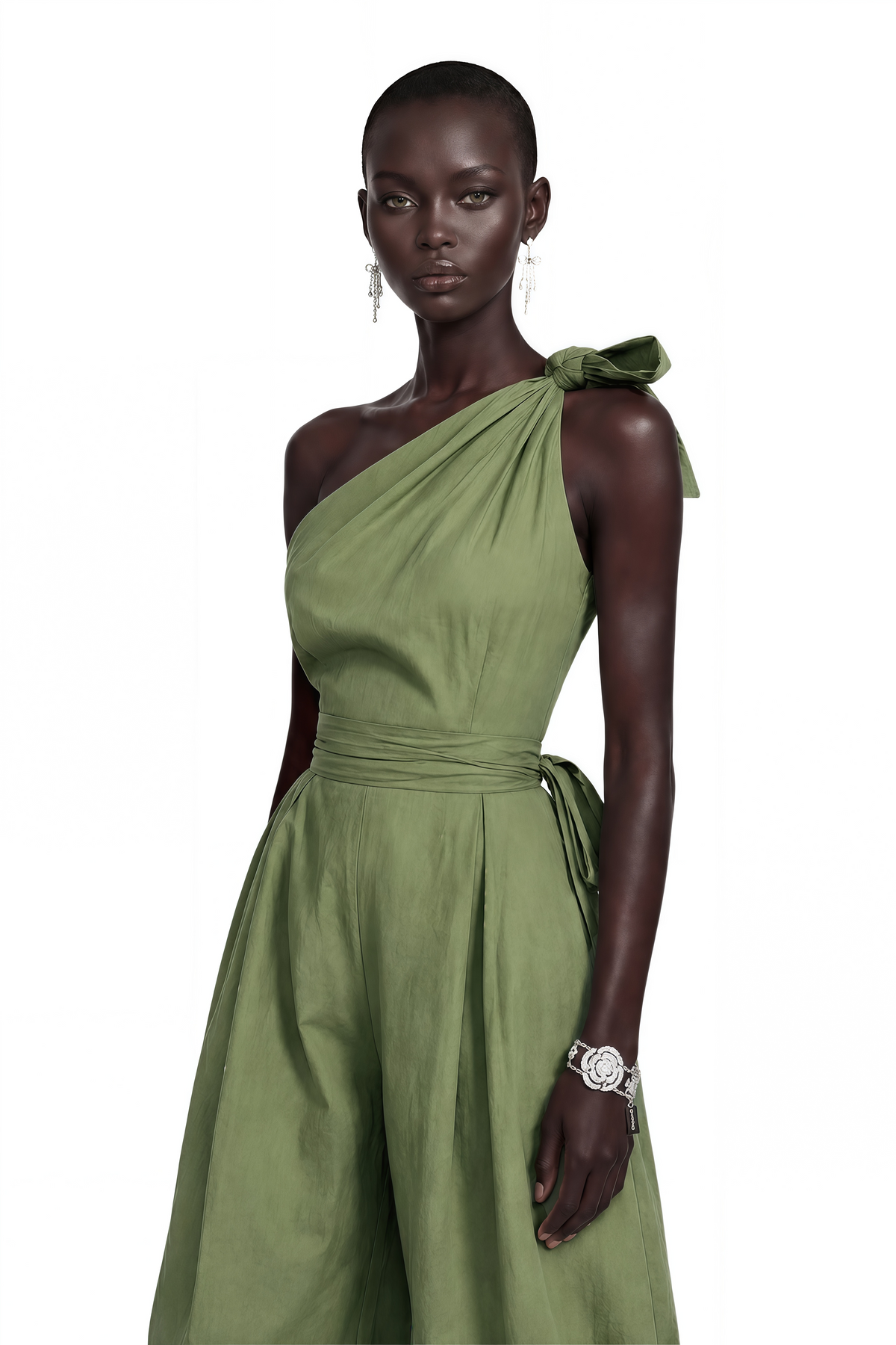 Beatriz Sage Green One Shoulder Belted Jumpsuit