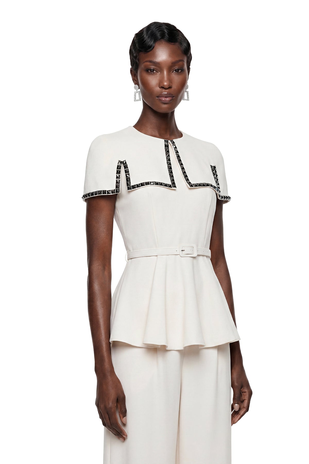 Benedetta White Cape Sleeve Top & Trouser Set