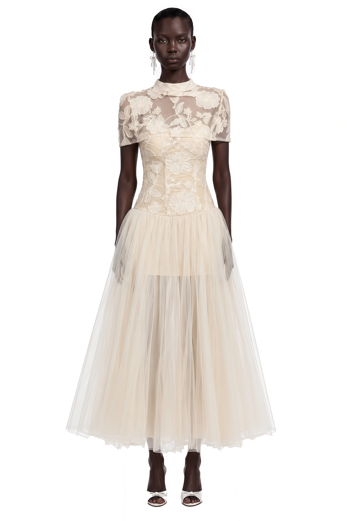 Benedicta Cream Floral Embroidered Maxi Dress
