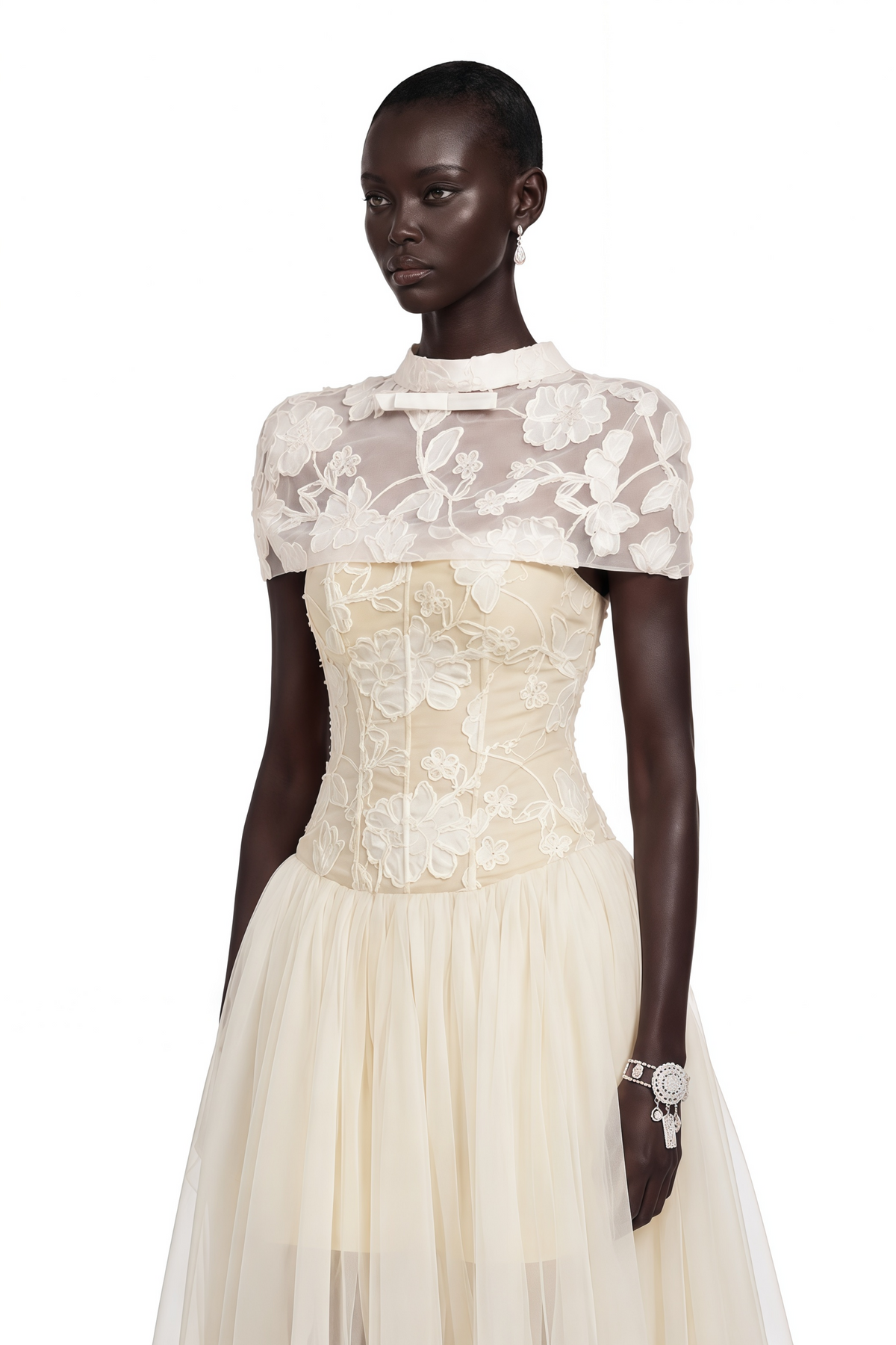 Benedicta Cream Floral Embroidered Maxi Dress
