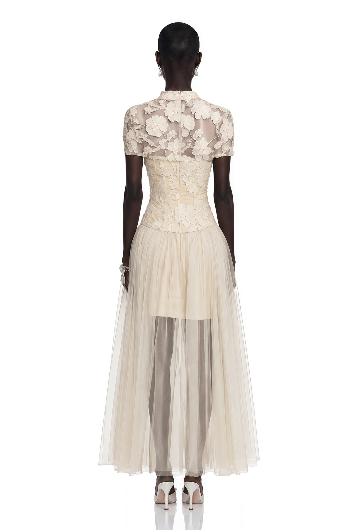 Benedicta Cream Floral Embroidered Maxi Dress