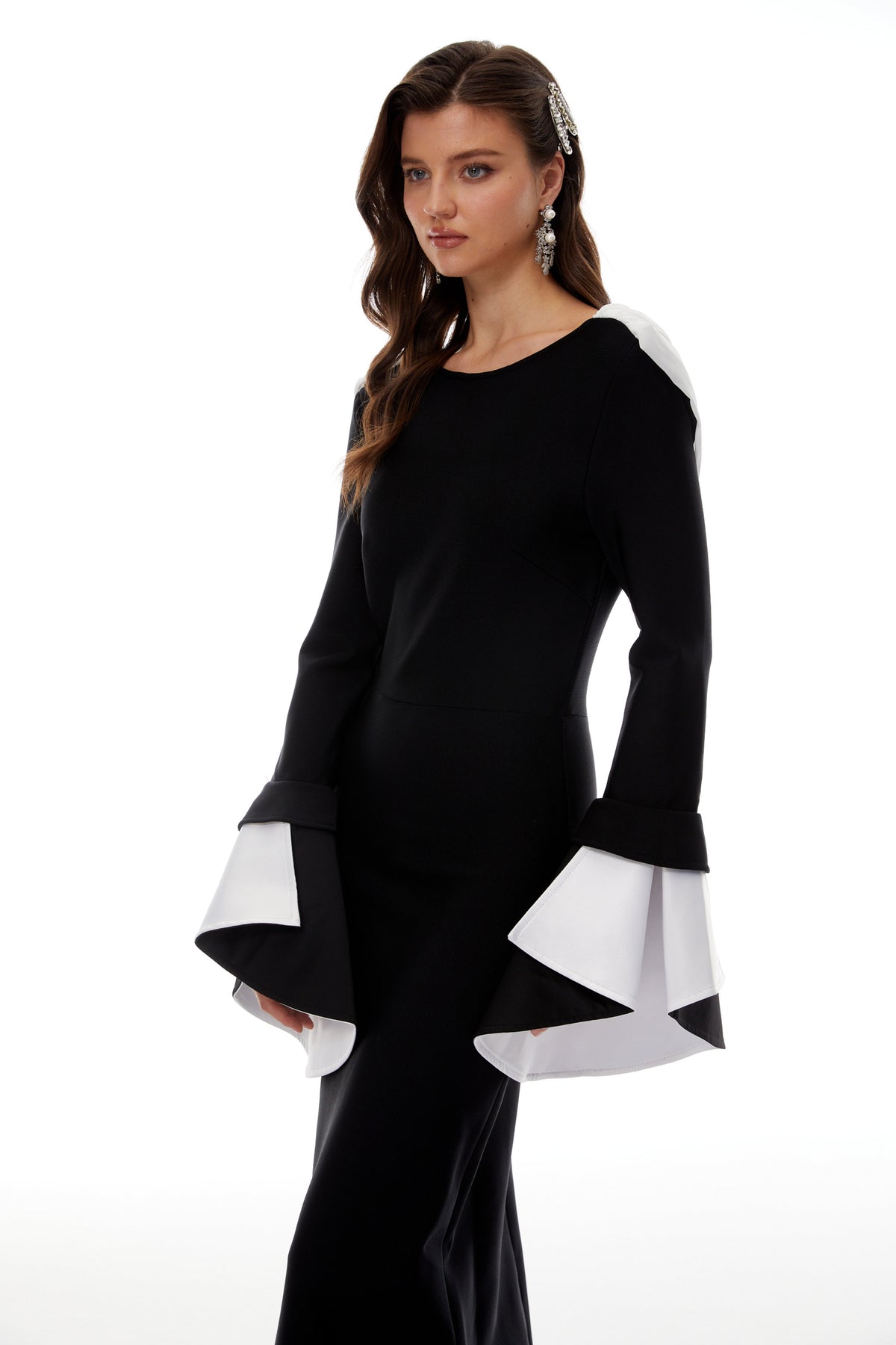 Bente Black Color Block Draped Maxi Dress