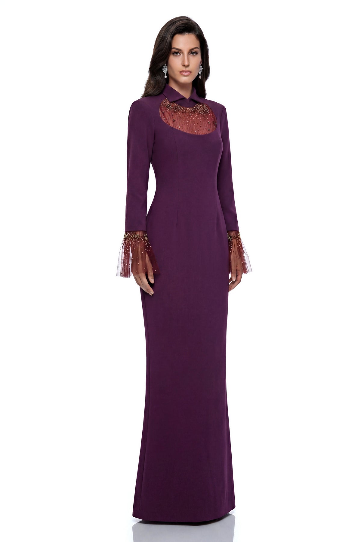Berenice Purple Embellished Tulle Maxi Dress