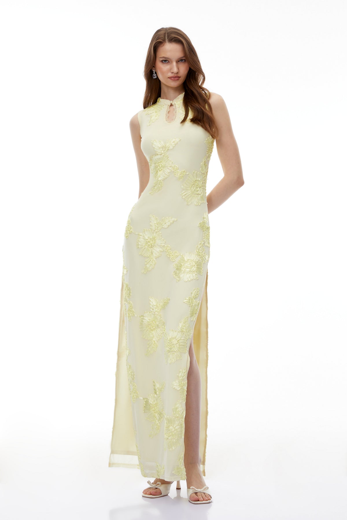 Berglind Yellow Maxi Dress with 3D Florals (Final Sale)