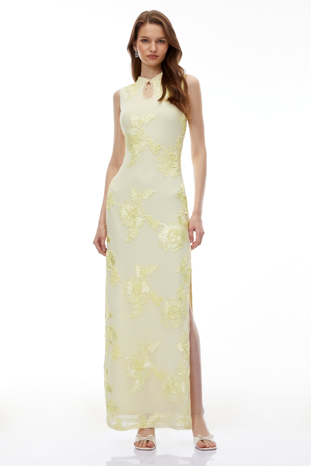 Berglind Yellow Maxi Dress with 3D Florals (Final Sale)