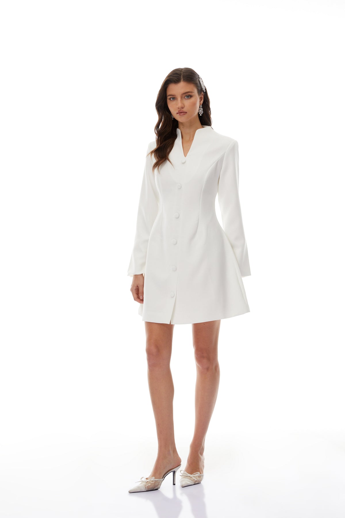 Berglind White Mandarin Collar Mini Blazer Dress