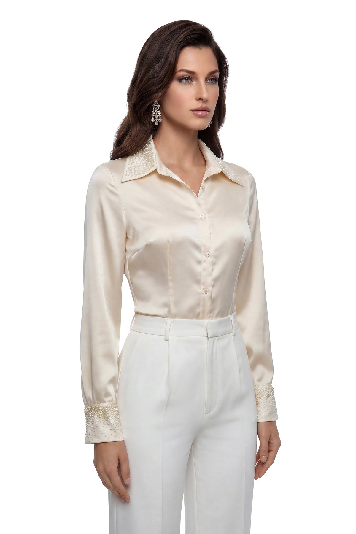 Bernadette Champagne Embellished Satin Bodysuit