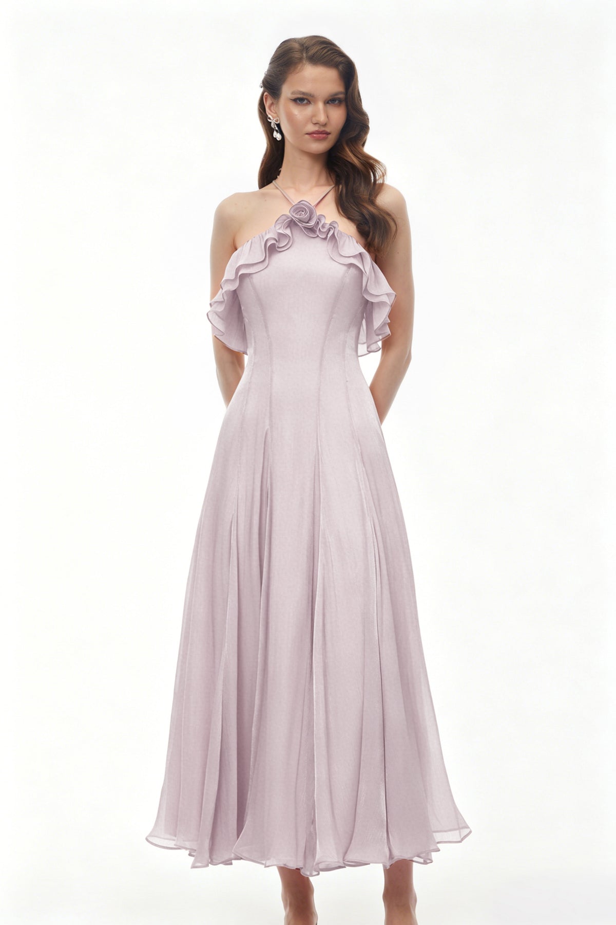 Bianka Purple Pleated Maxi Dress with 3D Florals