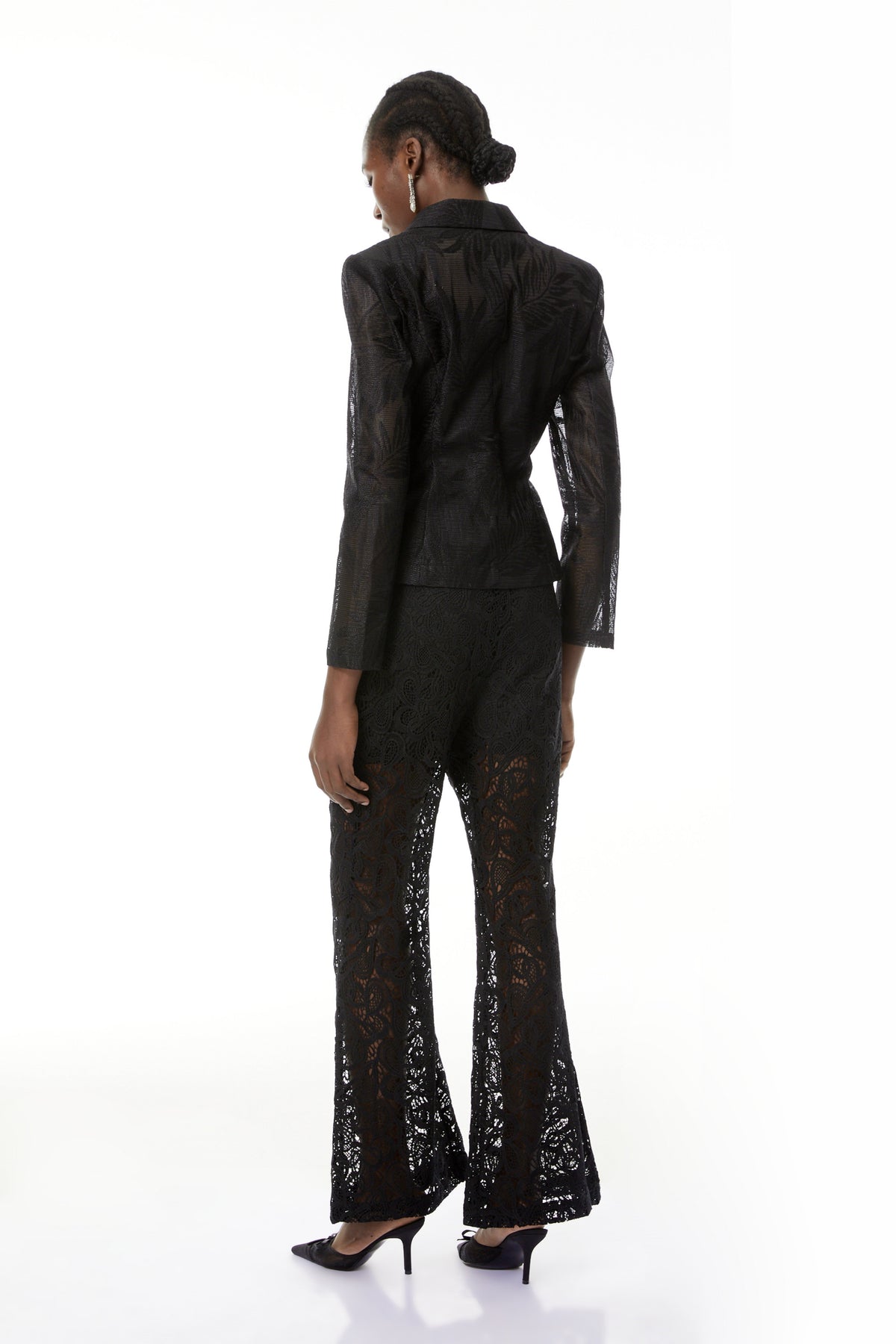 Bonnie Black Semi-Sheer Blazer with Leaf Embroidered (Final Sale)