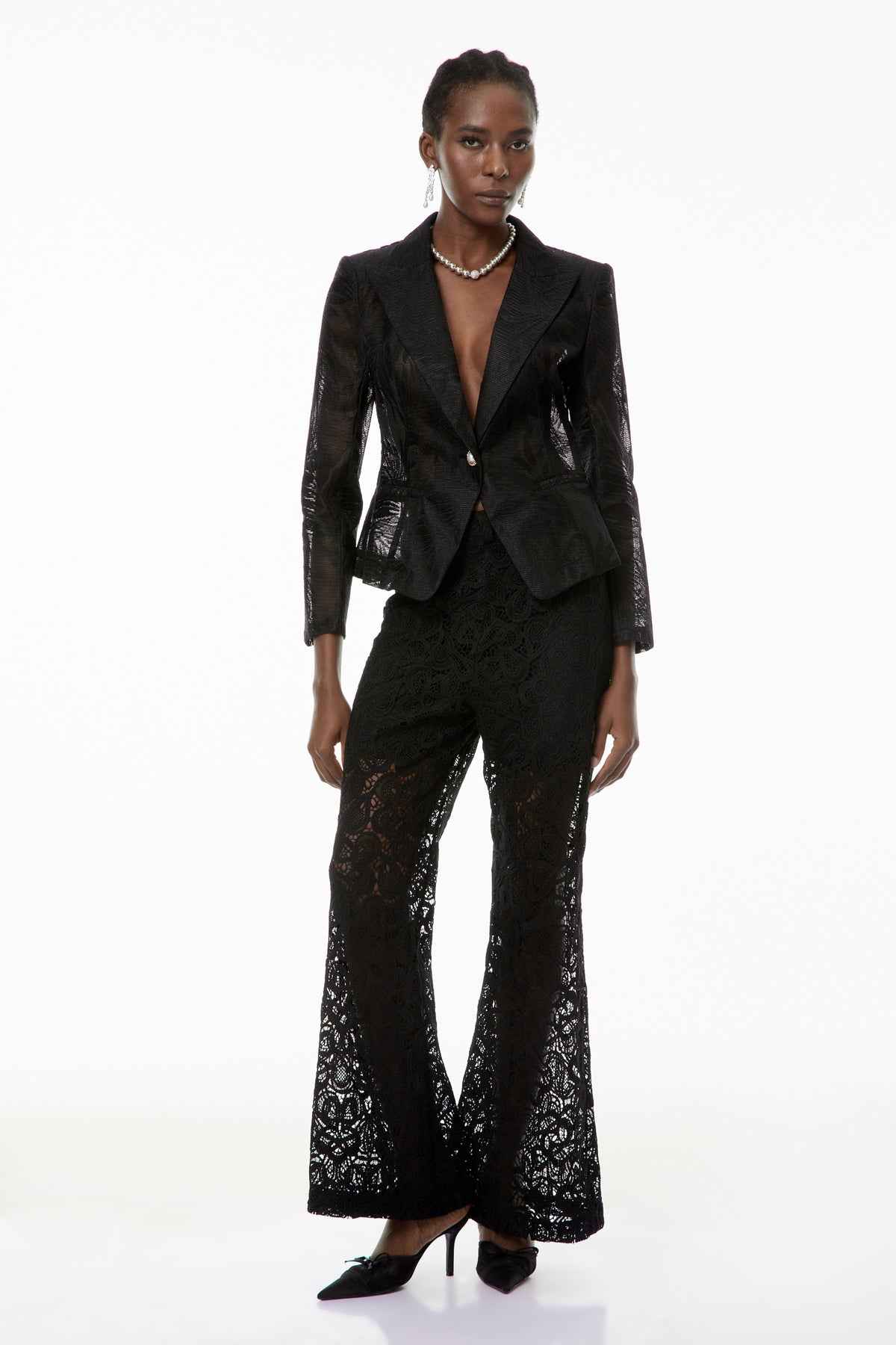 Bonnie Black Semi-Sheer Blazer with Leaf Embroidered (Final Sale)