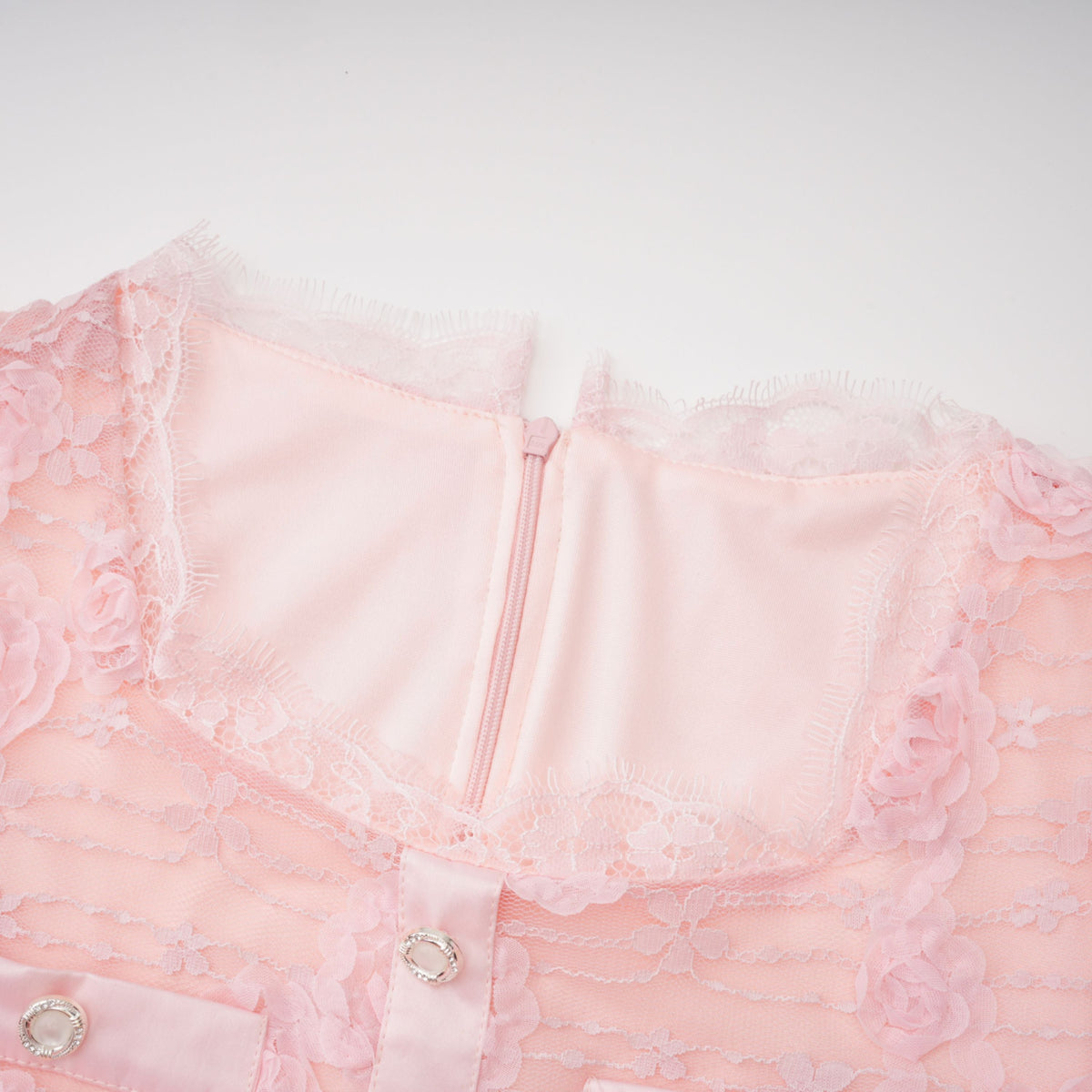 Branwen Pink 3D-Floral Embroidered Lace Maxi Dress