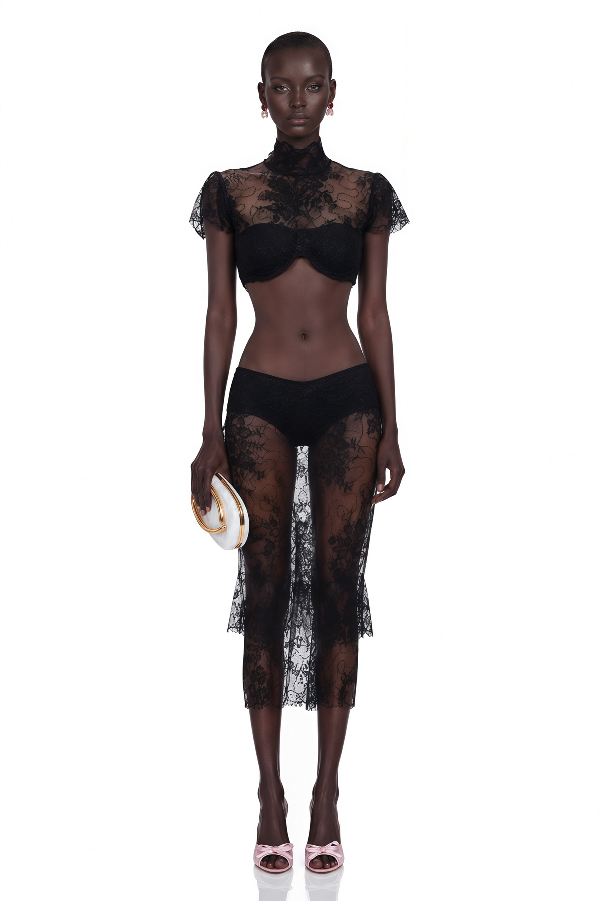 Bree Black Turtleneck Lace Top & Skirt Set