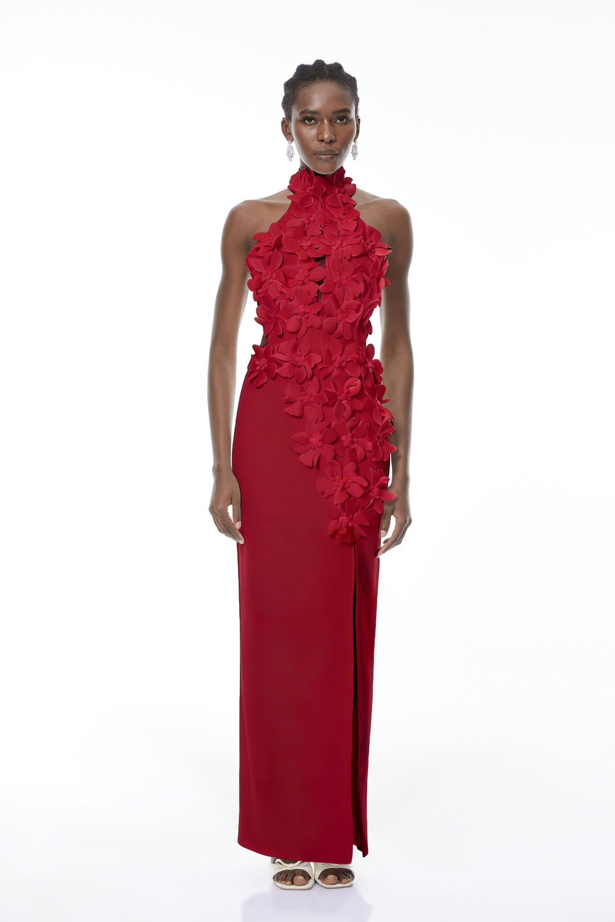 Brian Red Halterneck 3D Petal Maxi Dress (Final Sale-US Only)