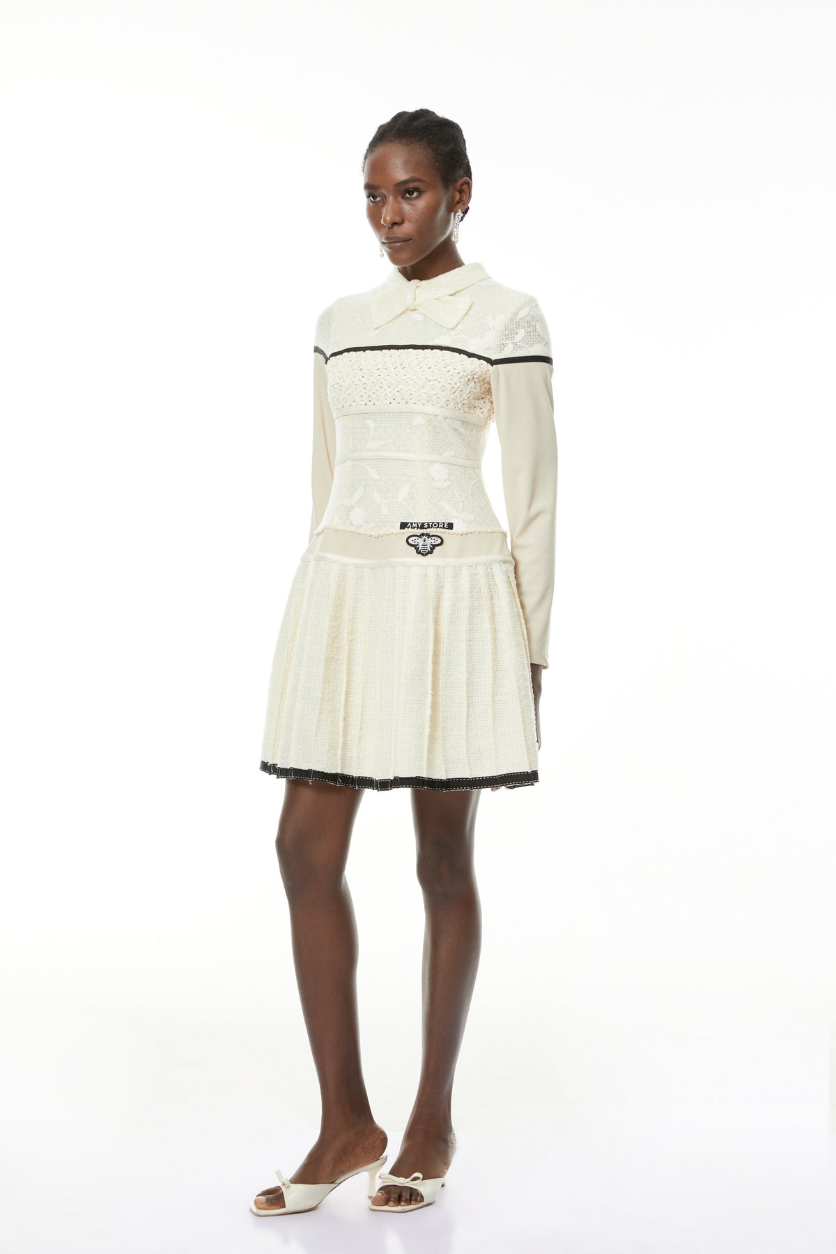 Bridget White Pleated Mini Dress with Bow-Tie (Final Sale)