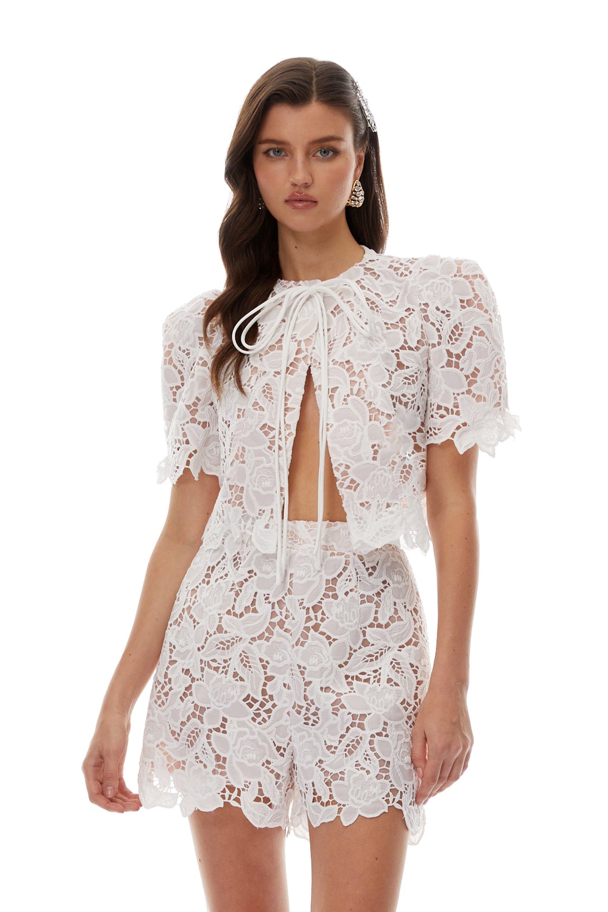 Brunhilde White Cut-Out Lace Top & Short Set