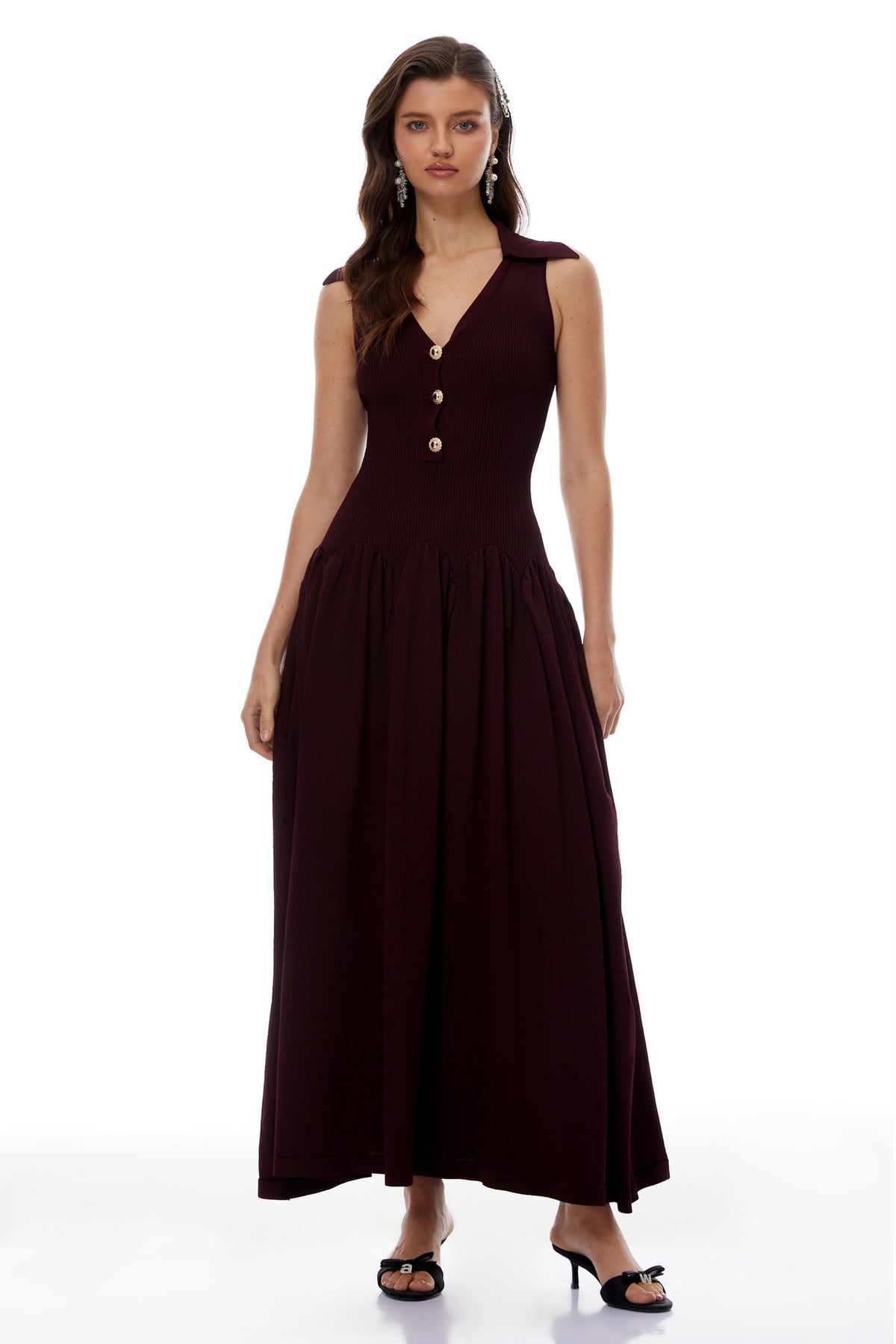 Brynhildur Burgundy Sleeveless Knit Maxi Dress (Final Sale)