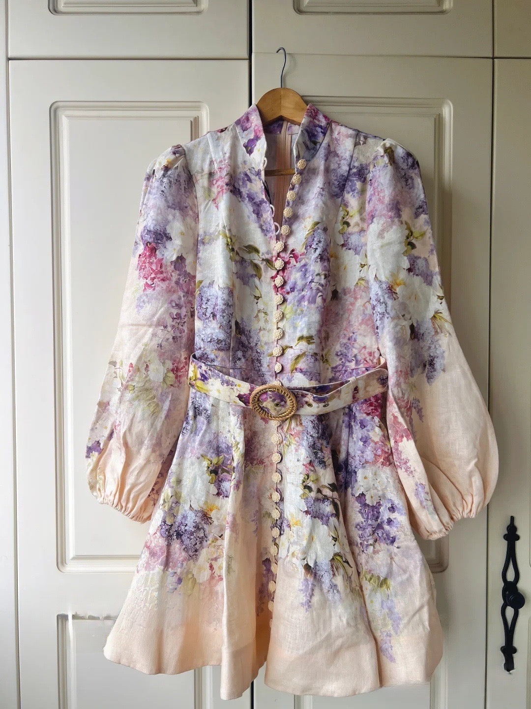MADDY  FLORAL COTTON LINEN  FLORAL MINI DRESS - Pink