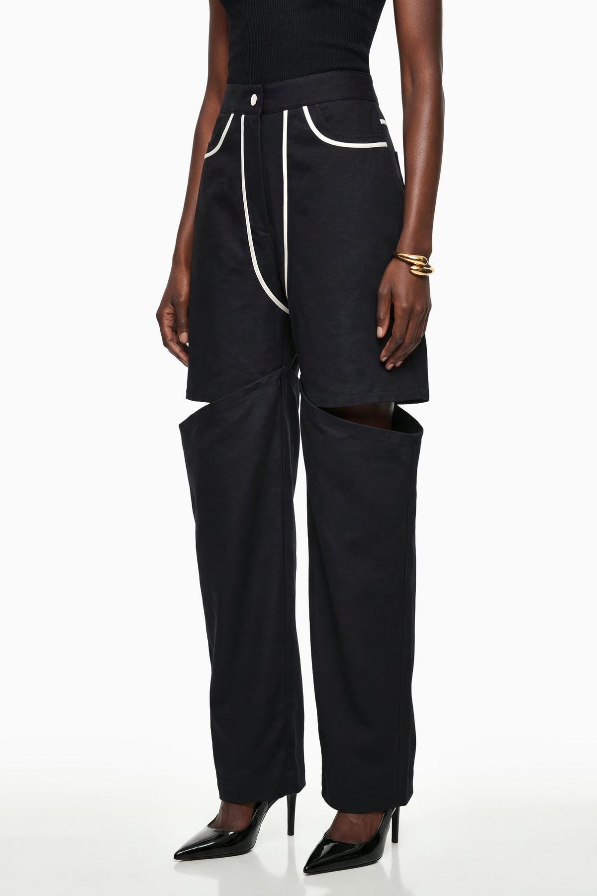 Calypso Black Cut-Out Wide Leg Trousers