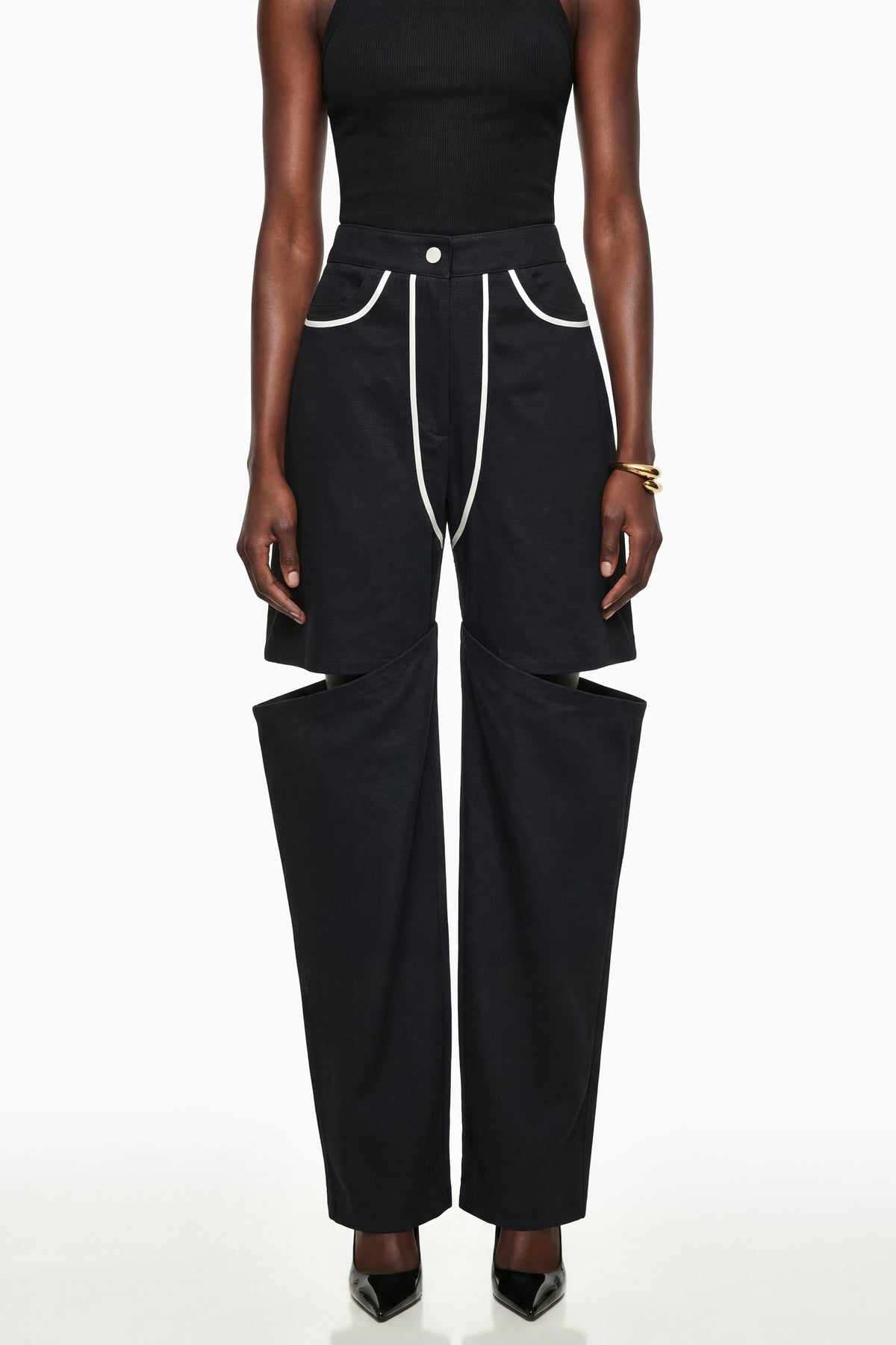 Calypso Black Cut-Out Wide Leg Trousers