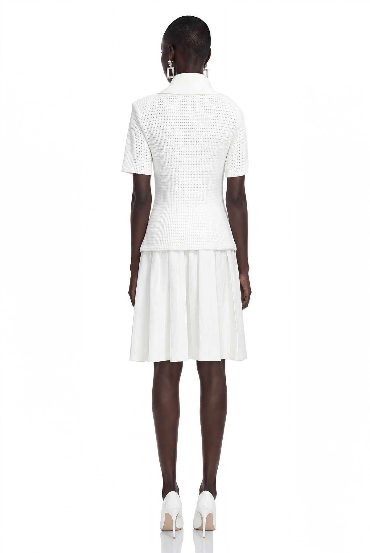 Carol White Collared Blouse & Pleated Skirt Set