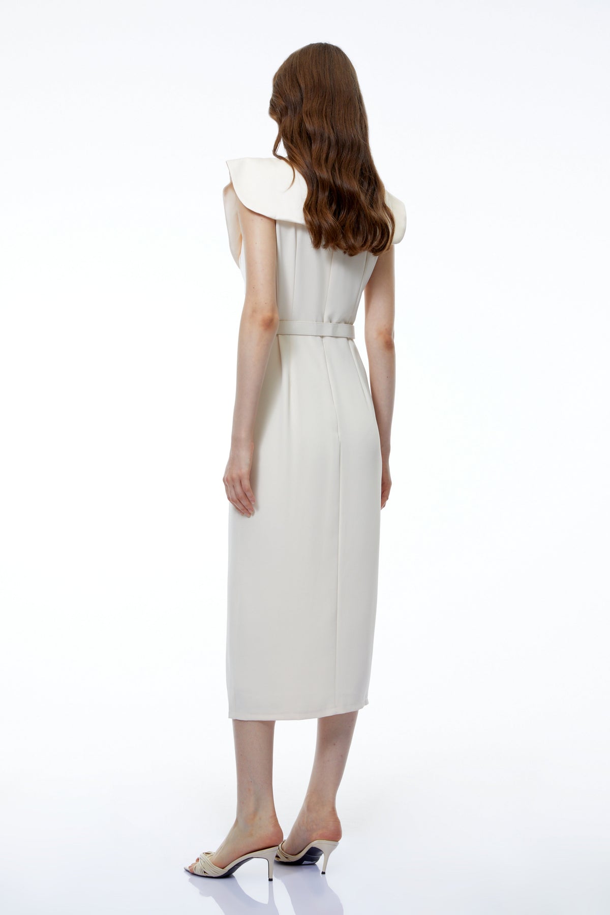 Caroline White V-Neck Ruched Maxi Dress with Slit