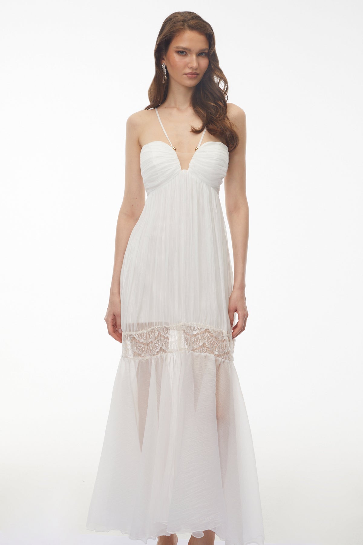 Catherine White Pleated Maxi Dress with Spaghetti Straps
