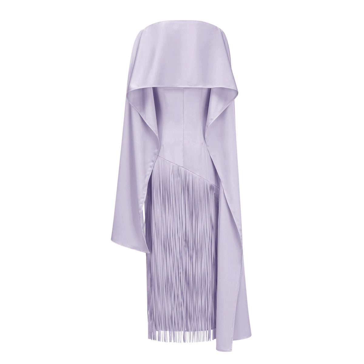 Cayetana Lilac Fringe Maxi Dress with Cape Effect