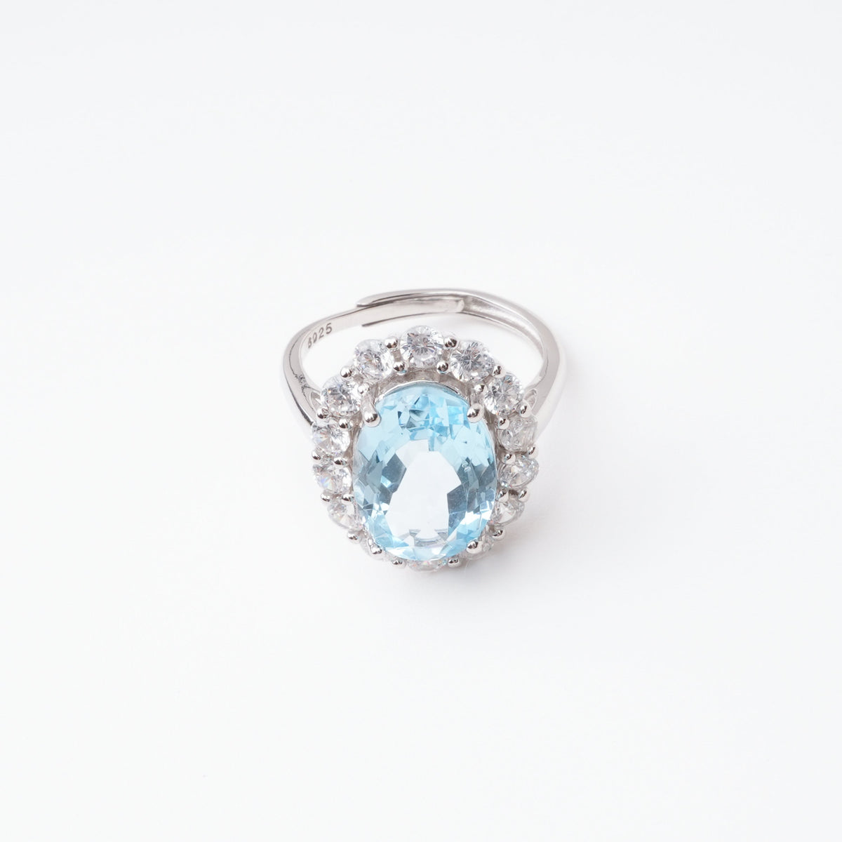 Celeste Blue Topaz Oval Cut Halo Sterling Silver Ring
