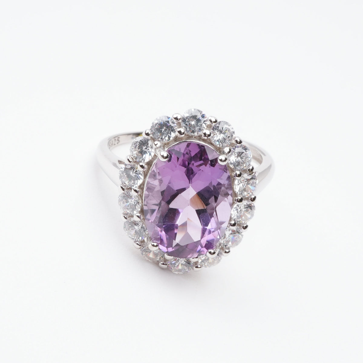 Celeste Purple Amethyst Oval Cut Halo Sterling Silver Ring