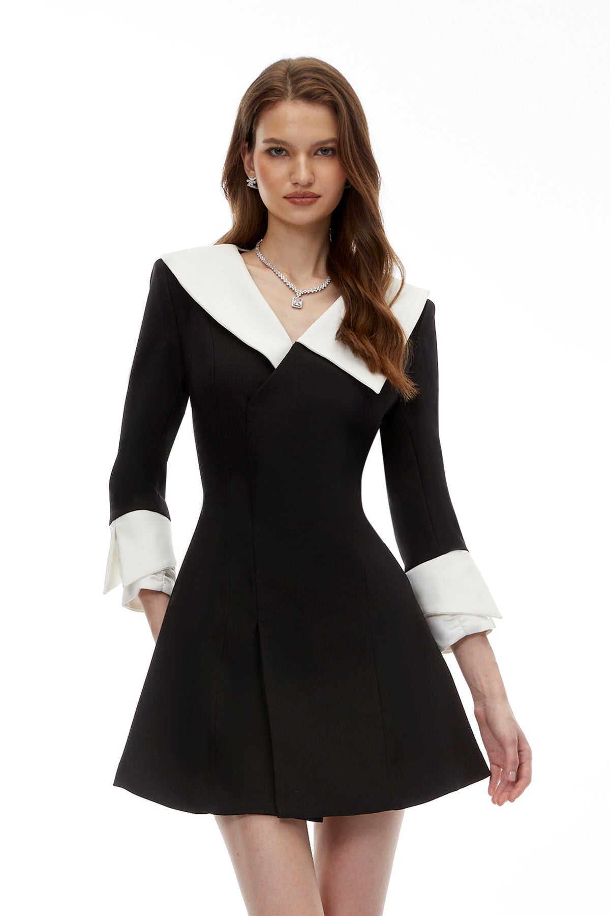 Celestine Black V-Neck Color Block Mini Dress