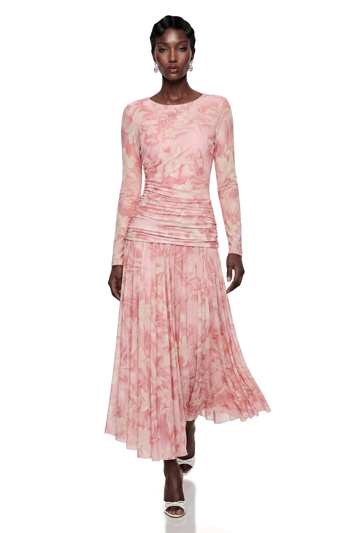 Chantal Pink Floral Print Ruched Maxi Dress