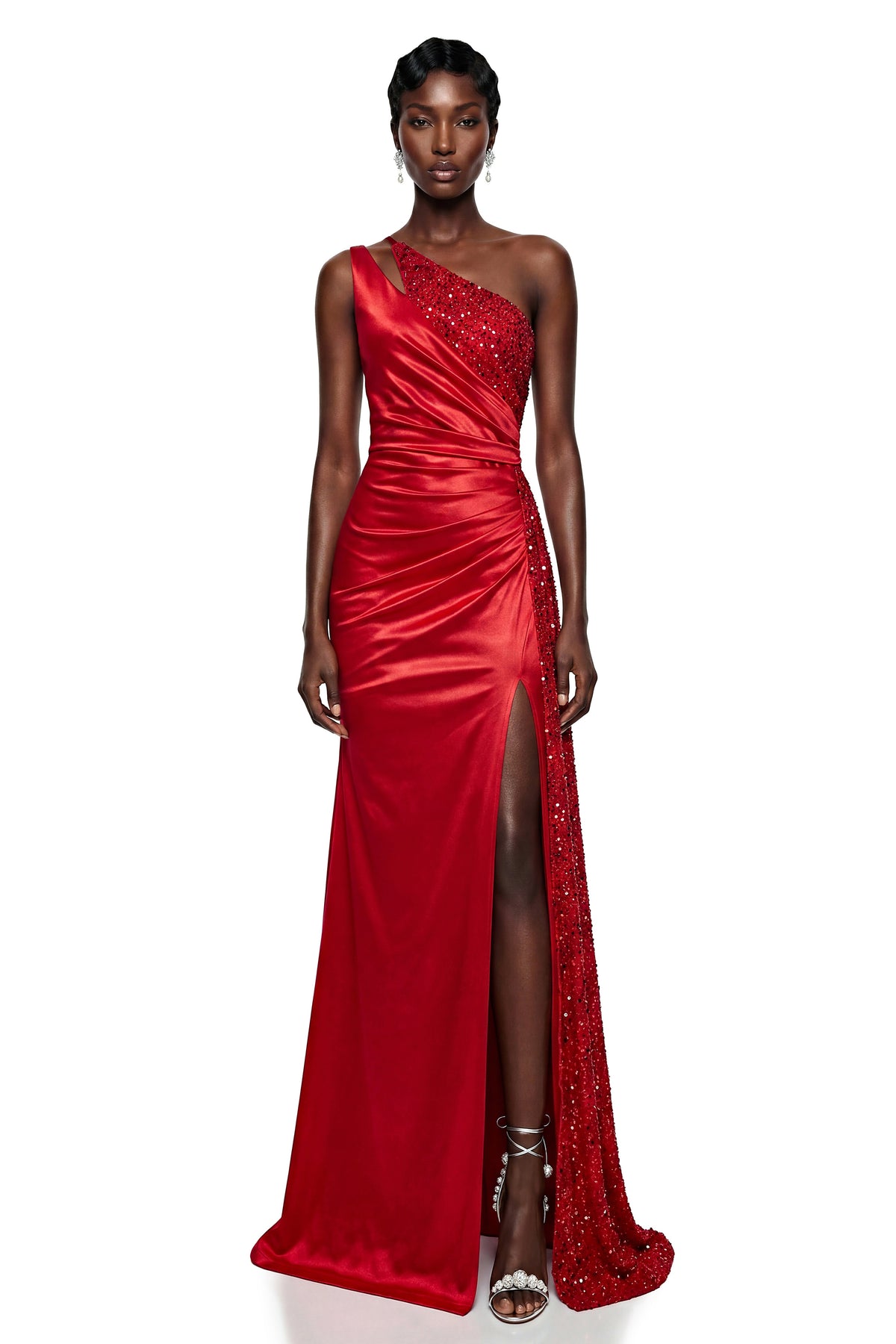 Charlotte Red Sequin One Shoulder Maxi Dress