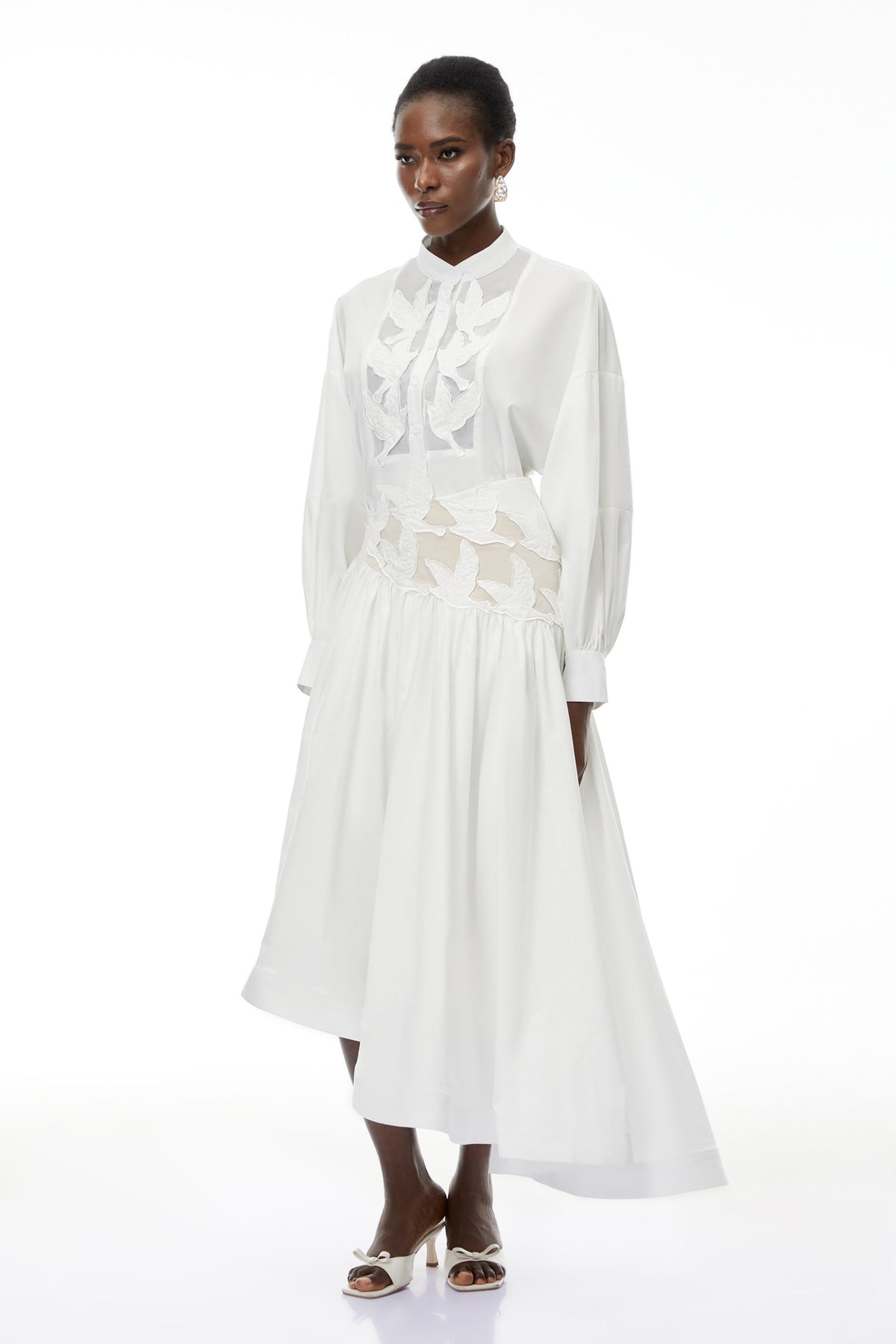 Charlotte White Cut-Out Asymmetrical Blouse & Skirt Set