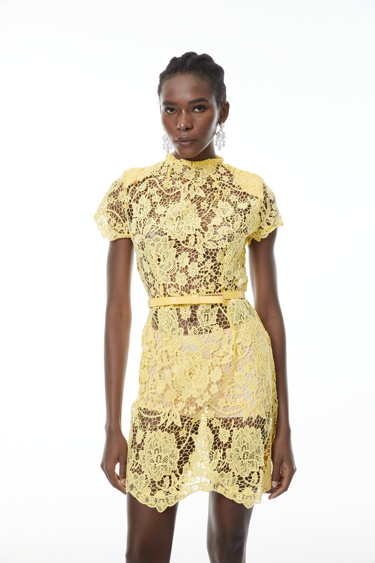 Charlotte Yellow Floral Lace Mini Dress