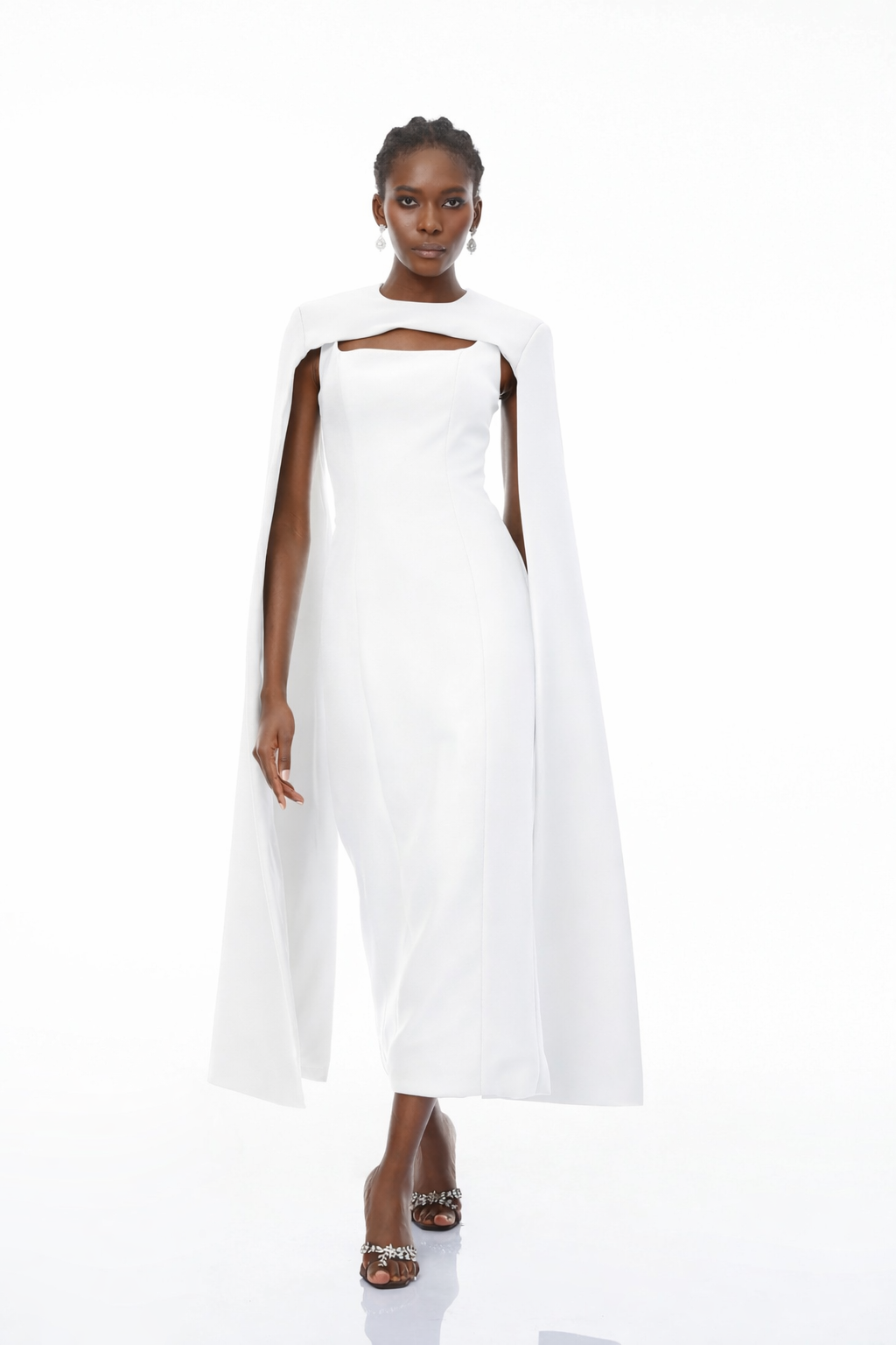 Brynja White Cape Design Maxi Gown