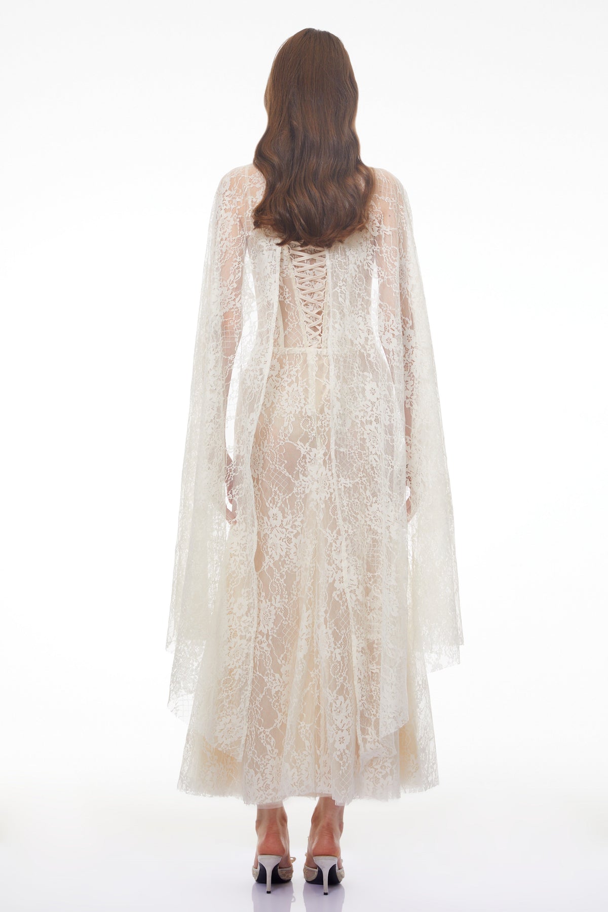 Cinzia Beige Sweetheart Lace Maxi Dress