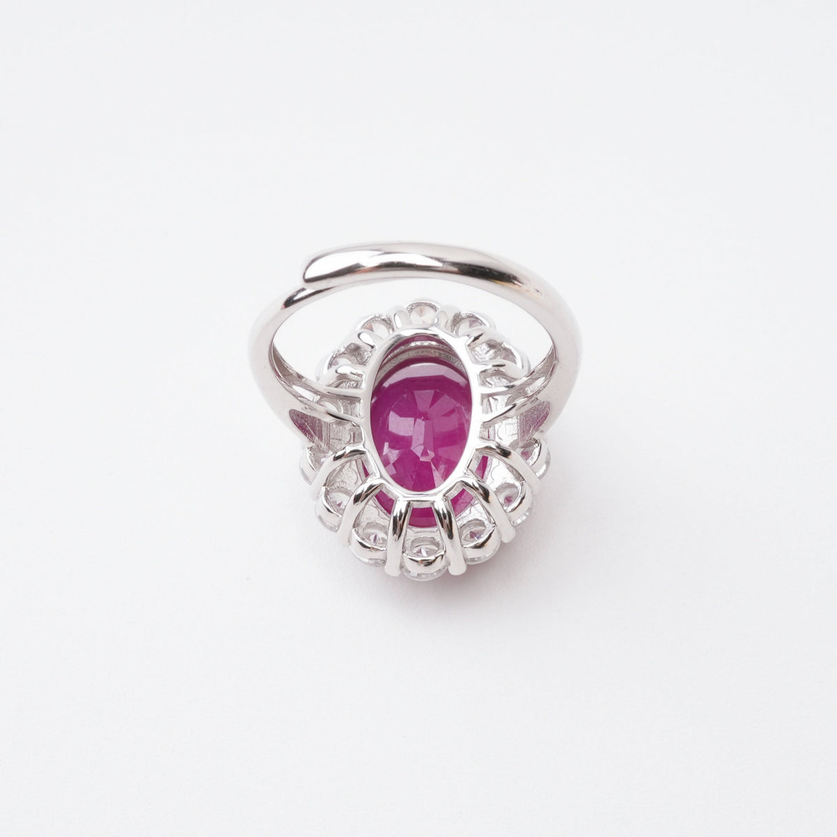 Clarisse Magenta Ruby Round Halo Sterling Silver Ring