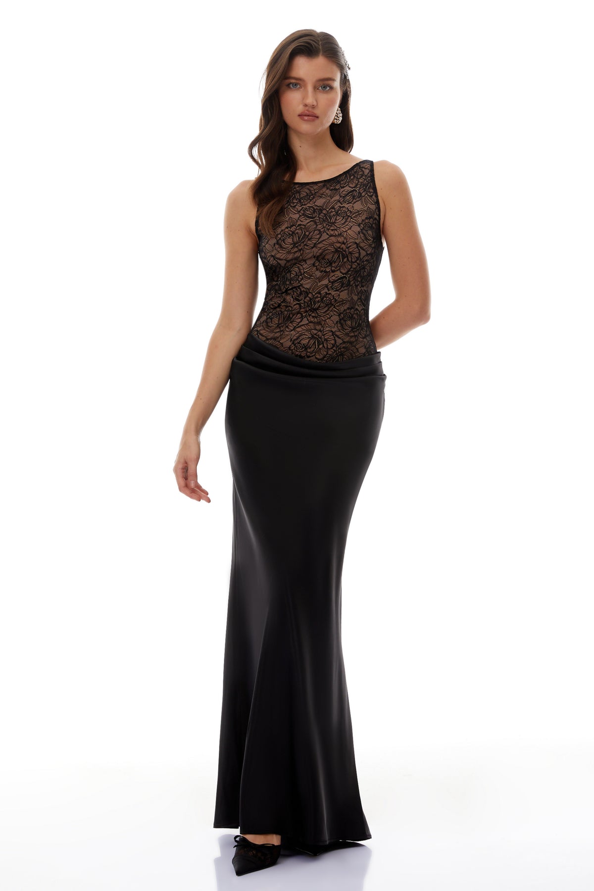 Clementine Black Floral Lace Corset Maxi Dress (Final Sale)