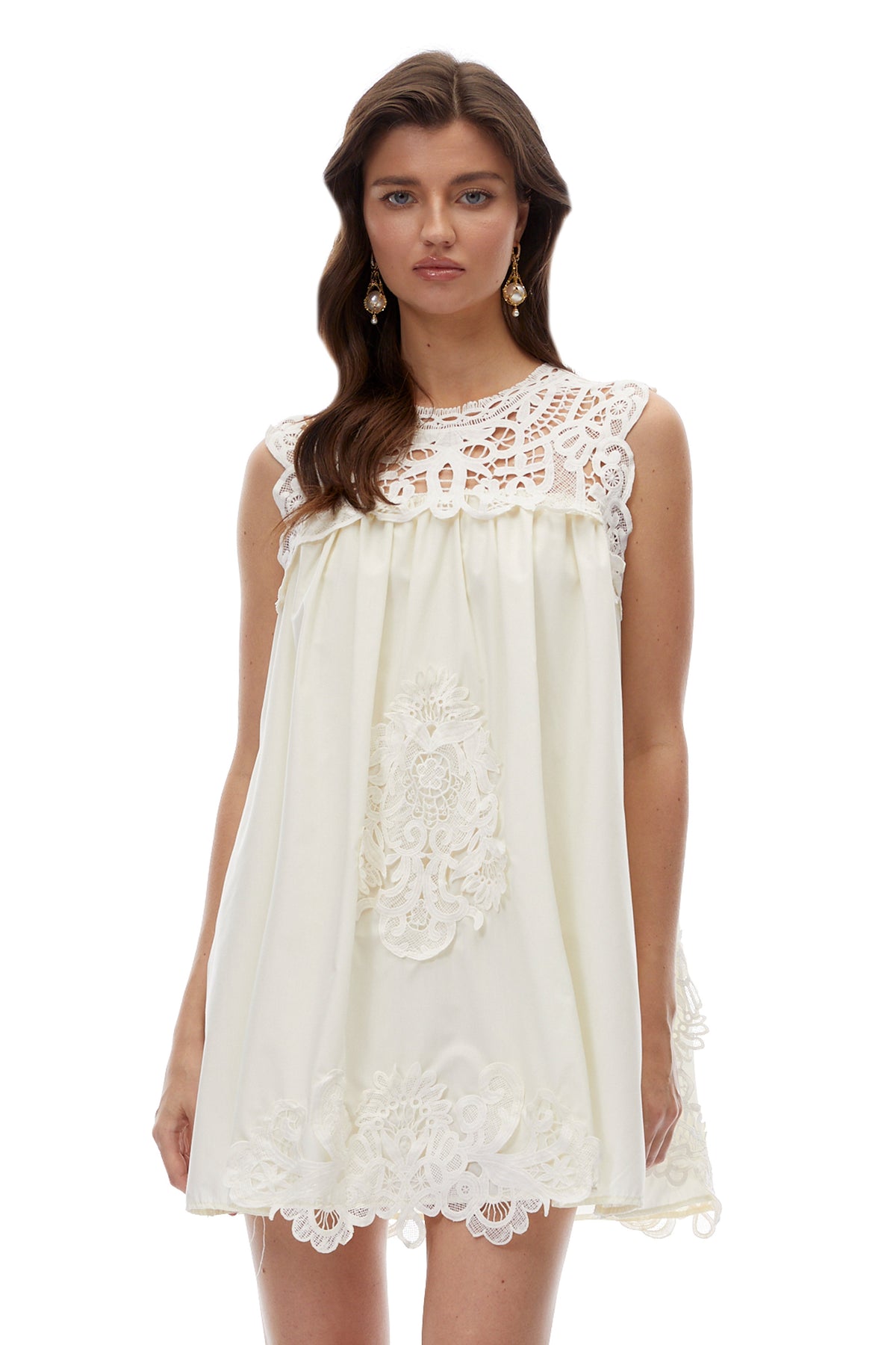Clementine White Cut-Out Mini Dress with Lace Panels